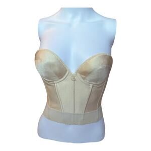 Vintage Carnival Ivory Satin Lace Underwire Corset Bustier longline Bra 32C